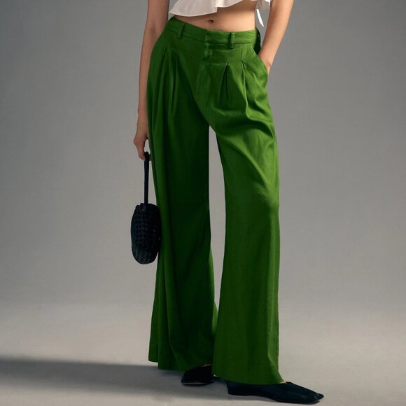 Maeve Pants - Maeve Avery Pleated Wide-Leg Trousers in Linen